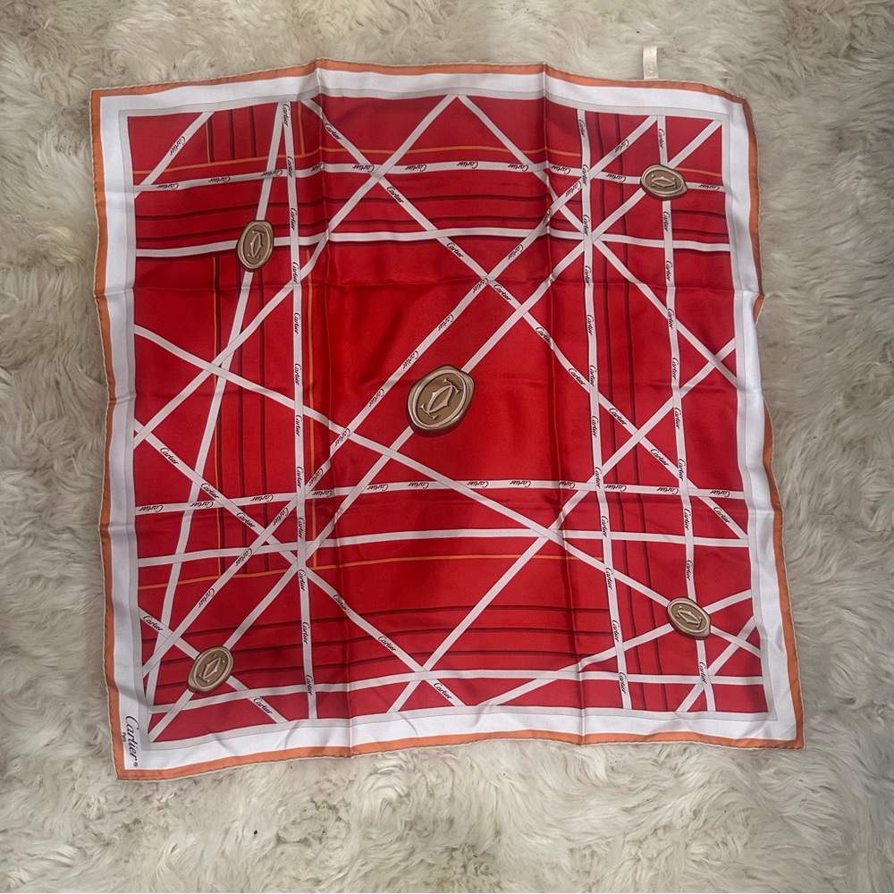 Cartier Red and White Geometric Accent Scarf